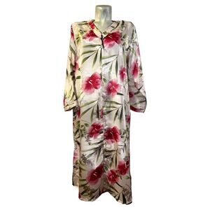 VALERIE STEVENS Loungewear Size M Pink Floral V-neck LS Zip Front House Dress